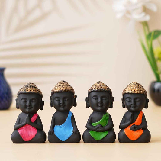 LX INDIA Buddha Monk eCraftIndia Resin Little Monk Buddha Statues Set of 4