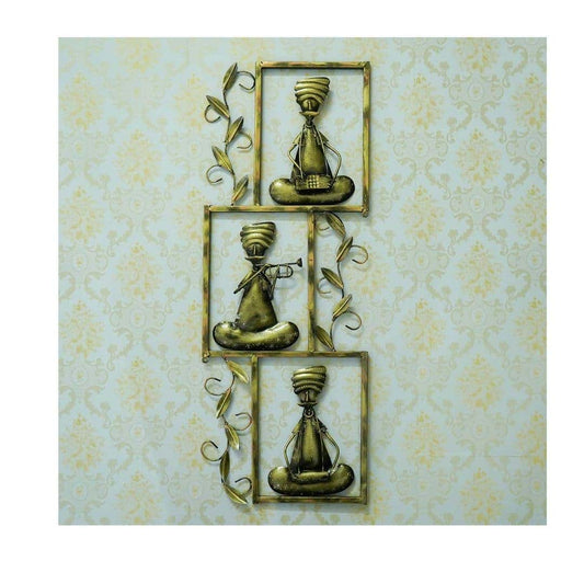 LXINDIA Wall Hanging eCraftIndia Set of 3 Tribal Musicians Playing Different Musical Instruments Iron Wall Hanging