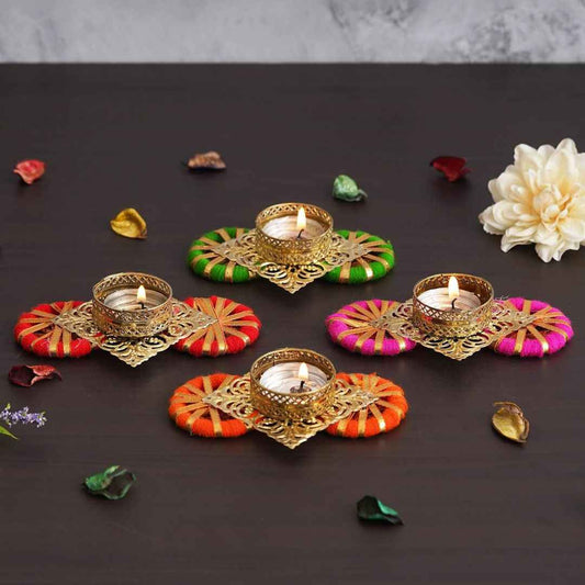 LX INDIA Candle Holders eCraftIndia Set of 4 Decorative Tea Light Candle Holders (Green, Pink, Red, Orange)