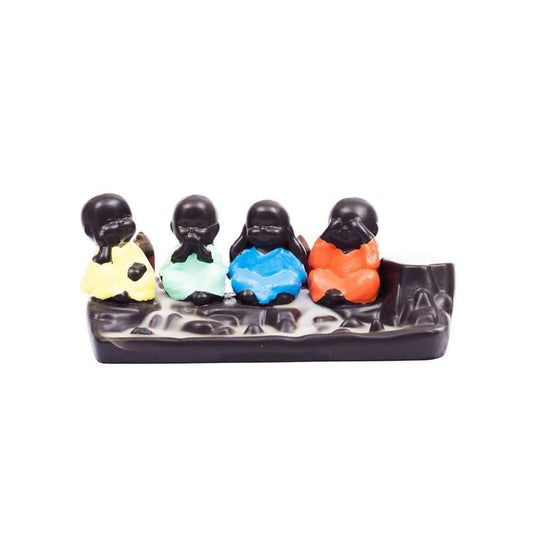 LX INDIA Buddha Monk eCraftIndia Smoke Backflow Cone Incense Holder - Set of 4 Little Monk Buddha Statues