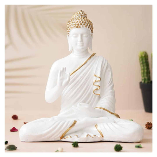 LXINDIA Show Piece eCraftIndia White Polyresin Handcrafted Blessing Lord Buddha Idol
