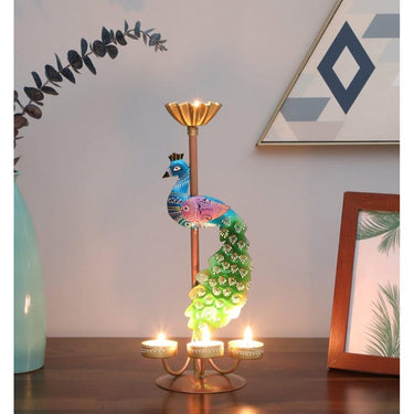 LX INDIA Candle Holders Elegant Metal Peacock Candle Holder