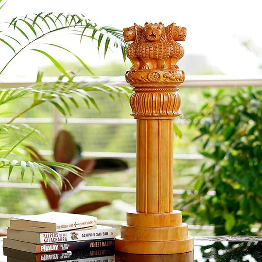 LX INDIA Ashoka Stambh ESPLANADE Wooden Ashok Sthambh, Ashoka Stambh Stoop Pillar Statue (Size 12)