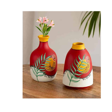 LXINDIA vases ExclusiveLane Leafy Warli Tales Terracotta Decorative Vases for Home Decor