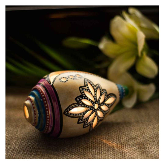 LX INDIA Candle Holders ExclusiveLane Shankh Shaped Terracotta Table Tea Light Holder (White & Gold, 1 Piece)