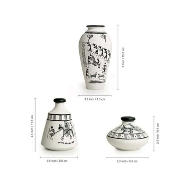 LXINDIA vases ExclusiveLane Terracotta Vases for Home Decor Set of 3 White