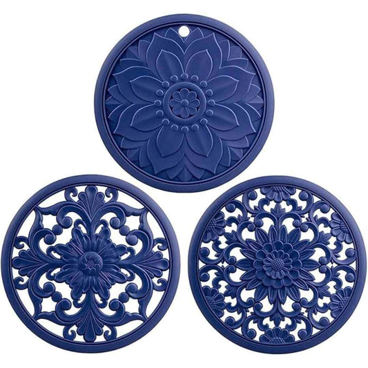 LXINDIA mats EZYHOME Set of 3 Silicone Trivet Mat  Hot Pot Holder Hot Pads for Table Countertop  (Blue)