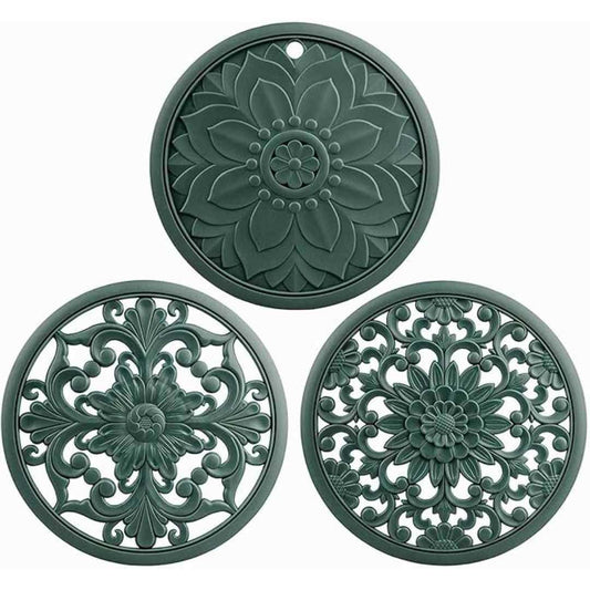 LXINDIA mats EZYHOME Set of 3 Silicone Trivet Mats for Hot Dishes (Green)
