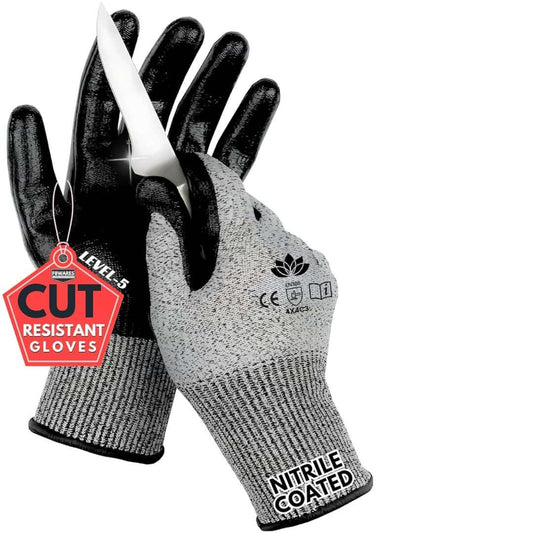 LX INDIA Gloves F8WARES Nitrile Coated Level 5 Cut Resistant Hand Gloves