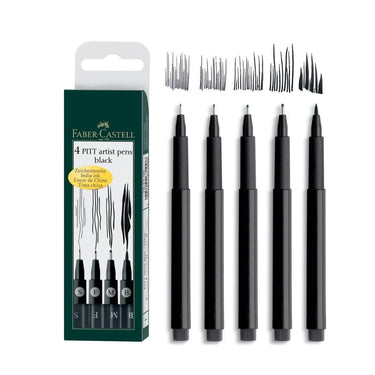 LXINDIA Pens Faber Castell Pitt Artist Fine Point Pen Set (Pack Of 4 Black S F M B)