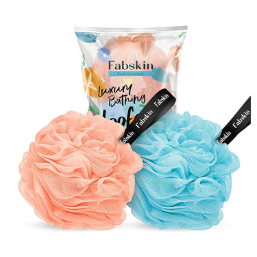 LX INDIA Loofah Peach and Sky Blue FABSKIN Luxury Bathing Round Loofah for Men and Women