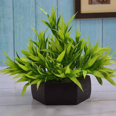 fancymart Artificial Bamboo Leaves Plant in Wood Hexagon Pot