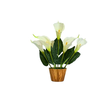 fancymart Artificial Flower Calla Lilly with Wood Pot