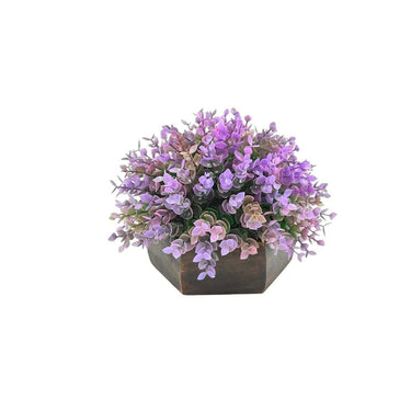 fancymart Artificial Hackleberry Purple Plant in Wood Hexagon Pot