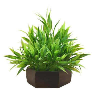 LXINDIA Plants fancymart Artificial Bamboo Leaves Plant in Wood Hexagon Pot