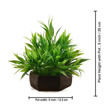 LXINDIA Plants fancymart Artificial Bamboo Leaves Plant in Wood Hexagon Pot