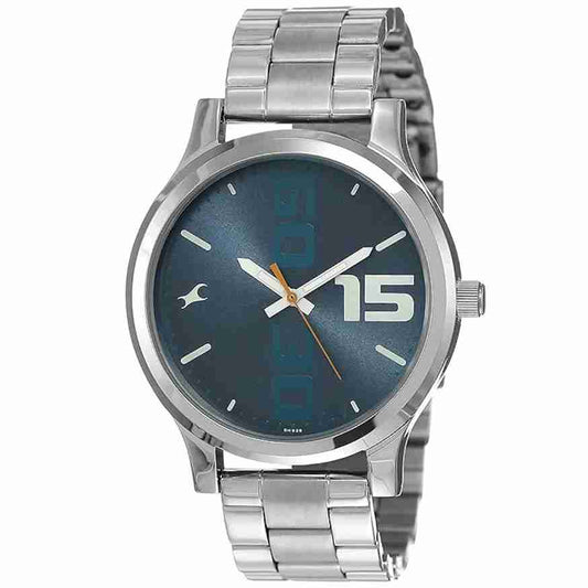 LX INDIA Analog Watch Fastrack Men Bold Quartz Analog Blue Dial Stainless Steel Strap Watch (Silver)