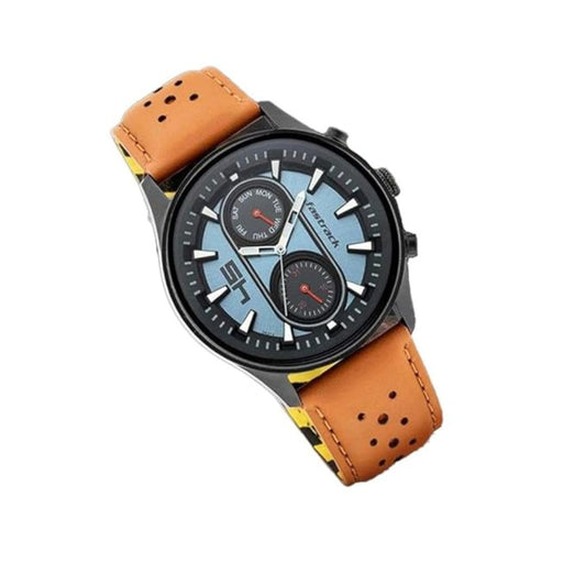 LX INDIA Analog Watch Fastrack Men Fastfit Quartz Analog with Day and Date Blue Dial Leather Strap Watch (Brown)
