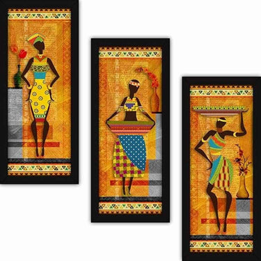 LXINDIA photo frame FATMUG Wall Paintings For Living Room With Frame Tribal Abstract Set of 3