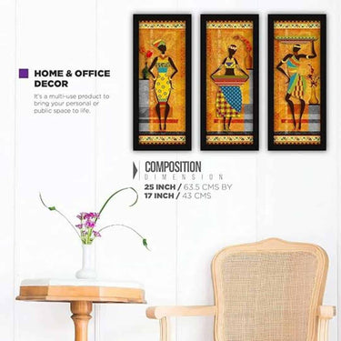 LXINDIA photo frame FATMUG Wall Paintings For Living Room With Frame Tribal Abstract Set of 3