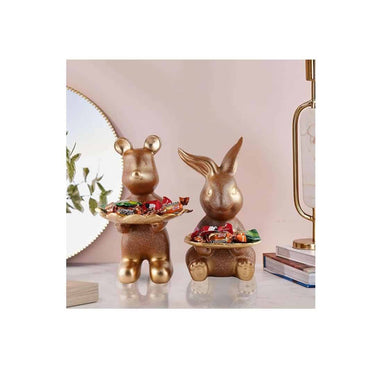 LXINDIA Show Piece FINCRAAFT Set of Two Decorative Rabbit Showpiece (Golden)