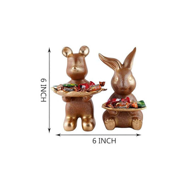 LXINDIA Show Piece FINCRAAFT Set of Two Decorative Rabbit Showpiece (Golden)