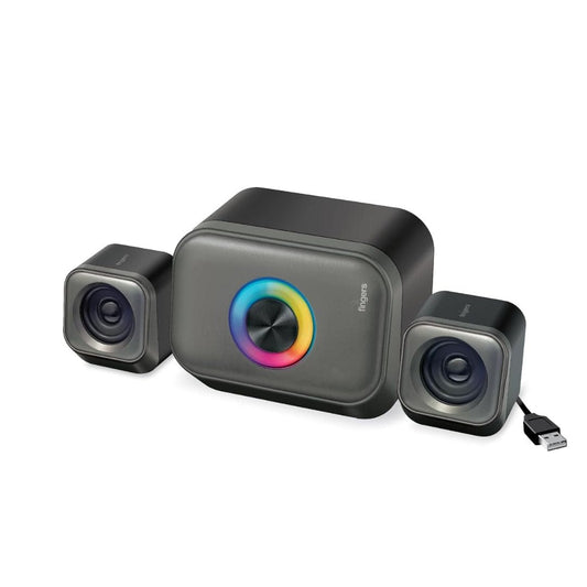 LX INDIA Speakers FINGERS Stereo Cuboid 13W 2.1 BT Speaker Black Grey