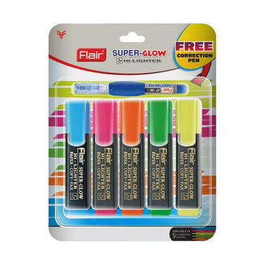 LXINDIA marker FLAIR 5 Shades Super Glow Highlighter Pack of 2