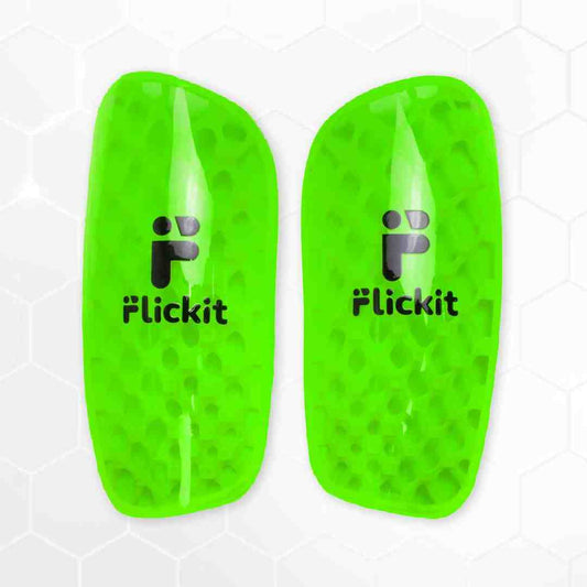 LXINDIA Guards Flickit Shin Guards for Football, Soccer & Hockey - Honeycomb Pattern - ProHex Protective Sports Equipment - for Kids & Adults - Training and Light Weight Shin Pads for Match - Green, Medium