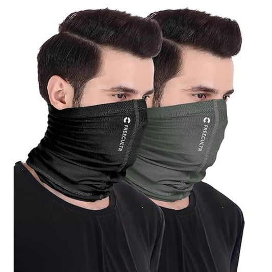 LX INDIA Face Mask FREECULTR Unisex Bamboo Plain Bandana Black and Forest green