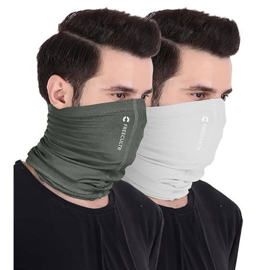 LX INDIA Face Mask FREECULTR Unisex Bamboo Plain Bandana White and Forest green