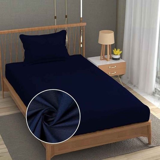 LX INDIA Bedsheet Fresh From Loom Single Plain Bedsheet With1 Pillow Covers(60x90 Navy Blue)
