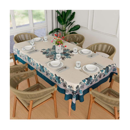 LX INDIA Table Cloth Fun Homes Dining Table Cover 6 Seater 60x90 Inch (Blue)
