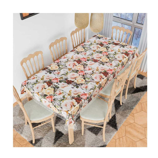 LX INDIA Table Cloth White Fun Homes Dining Table Cover 8 Seater Table Cloth