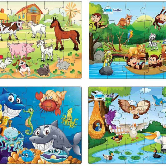 LX INDIA puzzle FunBlast Kids Puzzles for Kids, Animal and Birds Jigsaw Puzzle for Kid of Age 3-5 Years, Set of 4-96 Pcs Puzzle