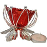 LX INDIA Candle Holders German Silver/Glass Lotus Candle Holder (Red)