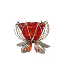 LX INDIA Candle Holders German Silver/Glass Lotus Candle Holder (Red)