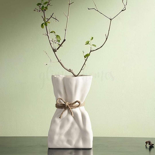 LX INDIA vases Off White Glimpse Homes Crumpled Bag Vase | 8 inch