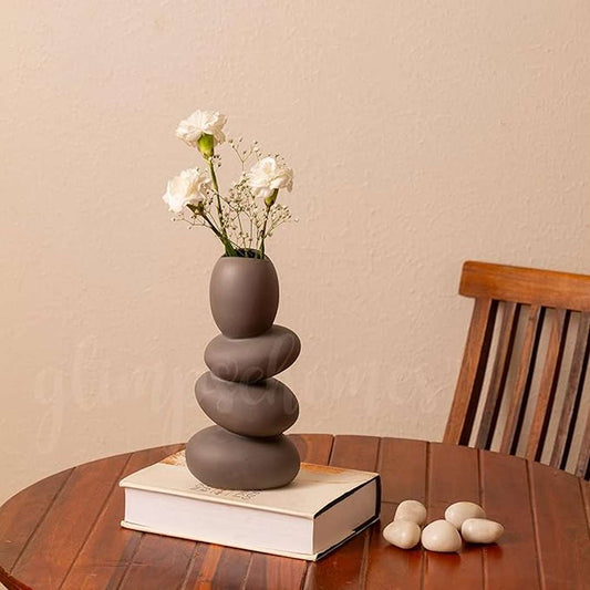 LX INDIA vases Grey Glimpse Homes Pebble Vase  Ceramic Flower Vase  11 inch  Whitestone
