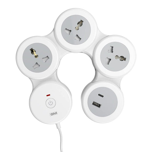 LX INDIA Smart Extension Code GM G-Hoop 4+1 Multi Plug Extension Board with 2 Metre Cord | Type-C & A USB Port | Smart Spike Guard with Switch, LED Indicator & Safety Shutters | Best for Desk, TV, Office & Charging Station