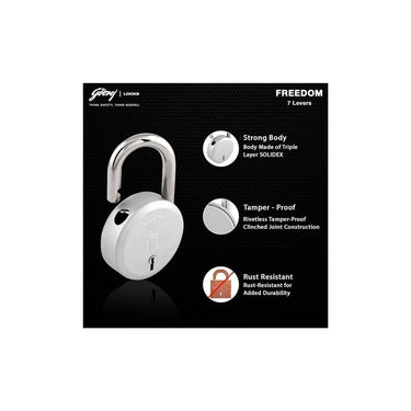 LXINDIA Lock Godrej Locks   Padlock 7 levers 75 mm 3 keys Padlock for Main Door (Silver Finish)