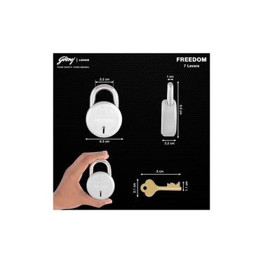 LXINDIA Lock Godrej Locks   Padlock 7 levers 75 mm 3 keys Padlock for Main Door (Silver Finish)