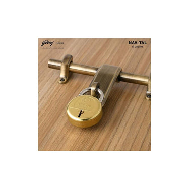 LXINDIA Lock Godrej navtal 6 levers (Small Size) 3 Keys Brass Finish Padlock (Golden)