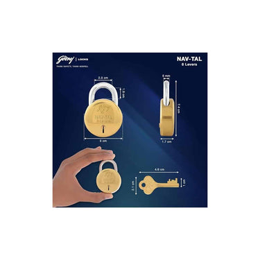 LXINDIA Lock Godrej navtal 6 levers (Small Size) 3 Keys Brass Finish Padlock (Golden)