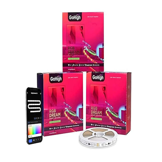 LX INDIA smart led strip lights GoHigh Smart RGB LED Strip Lights 5M × 6 | Group & Sync via App | Wi-Fi & Bluetooth(30 Meter (10M+10M+10M))