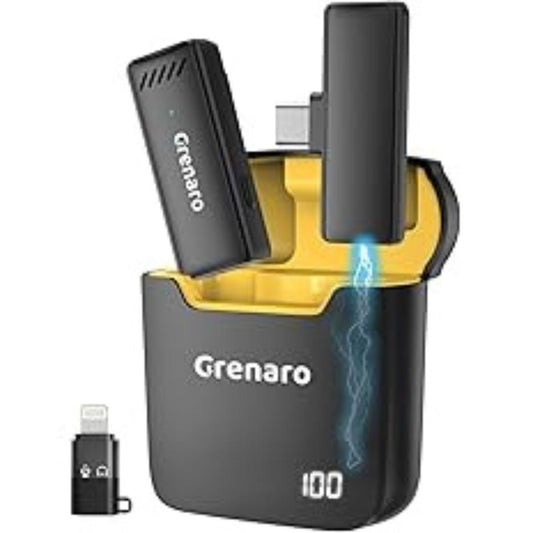 LX INDIA microphone Singel Universal-Black Yellow GRENARO Wireless Microphone with Digital Display Charging Case (Single Universal)