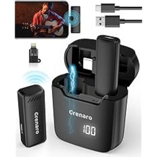 LX INDIA microphone Singel Universal GRENARO Wireless Microphone with Digital Display Charging Case (Single Universal)