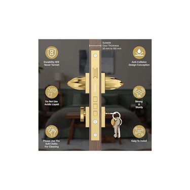 LXINDIA Lock GRIVAN Luxury Door Locks for Main Door Mortise Door Lock Set with 3 Brass Keys (Gold MR08)