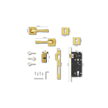 LXINDIA Lock GRIVAN Luxury Door Locks for Main Door Mortise Door Lock Set with 3 Brass Keys (Gold MR08)