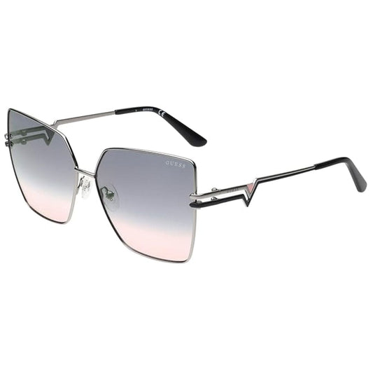 LX INDIA Sunglass GUESS,Silver Full Frame Cat-Eye Sunglasses,100% UV Protected (Uv 400) Grey Gradient Faded Lens,Women's,Large
